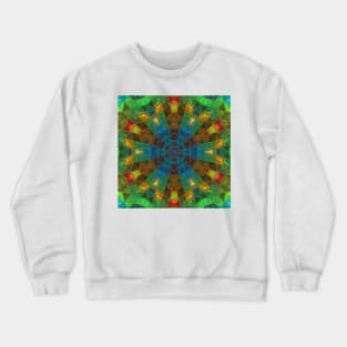 Mosaic Kaleidoscope Flower Blue Green and Yellow Crewneck Sweatshirt